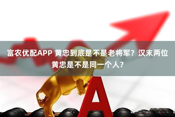 富农优配APP 黄忠到底是不是老将军？汉末两位黄忠是不是同一个人？
